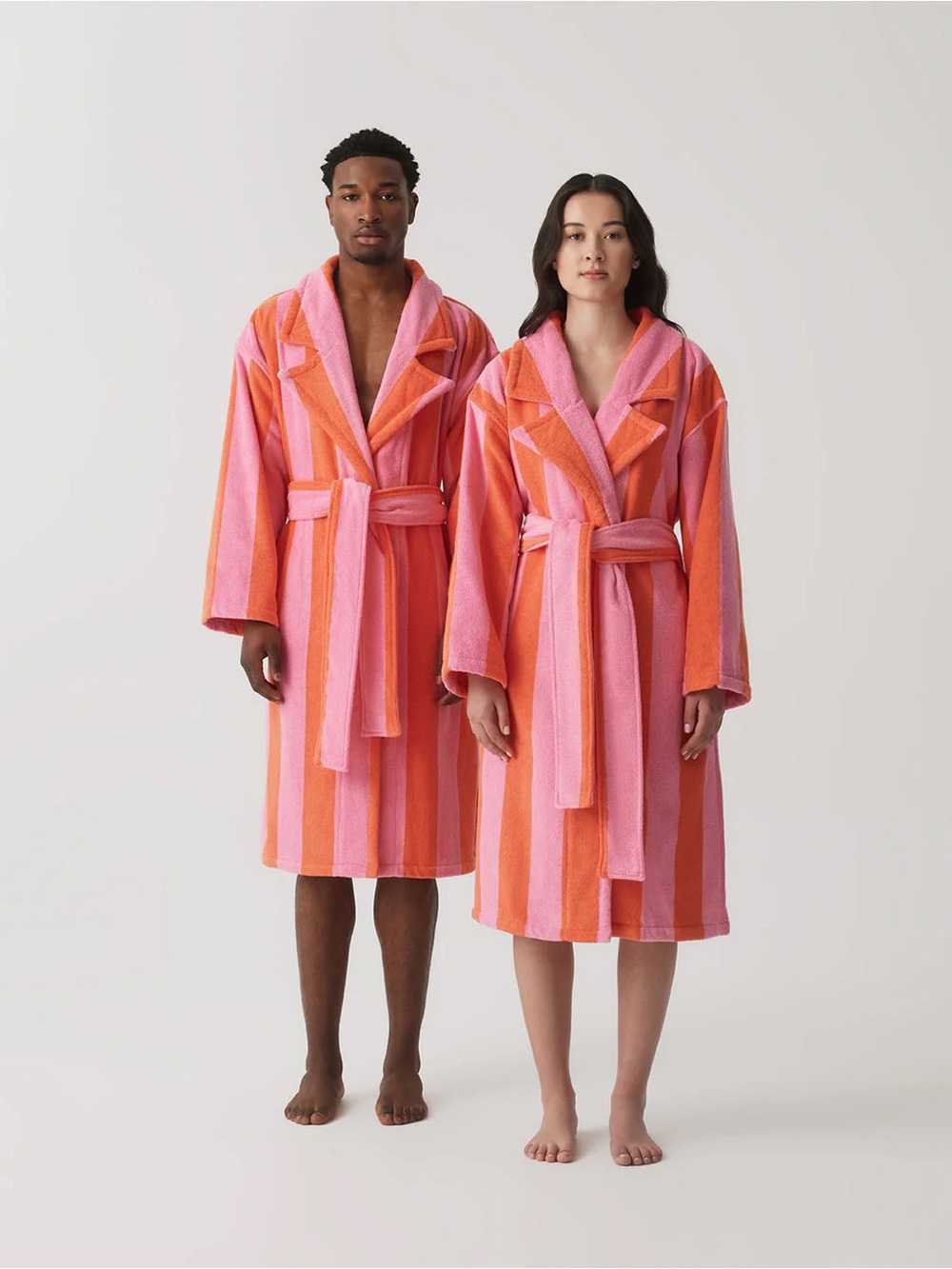 Hommey Striped Pink & Orange Plush Bathrobe